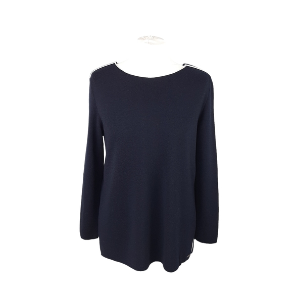 Saint James Sweaters - SAINT JAMES Women's Navy Blue 100% Wool Jumper UK Size 12 Contrast Trim Breton